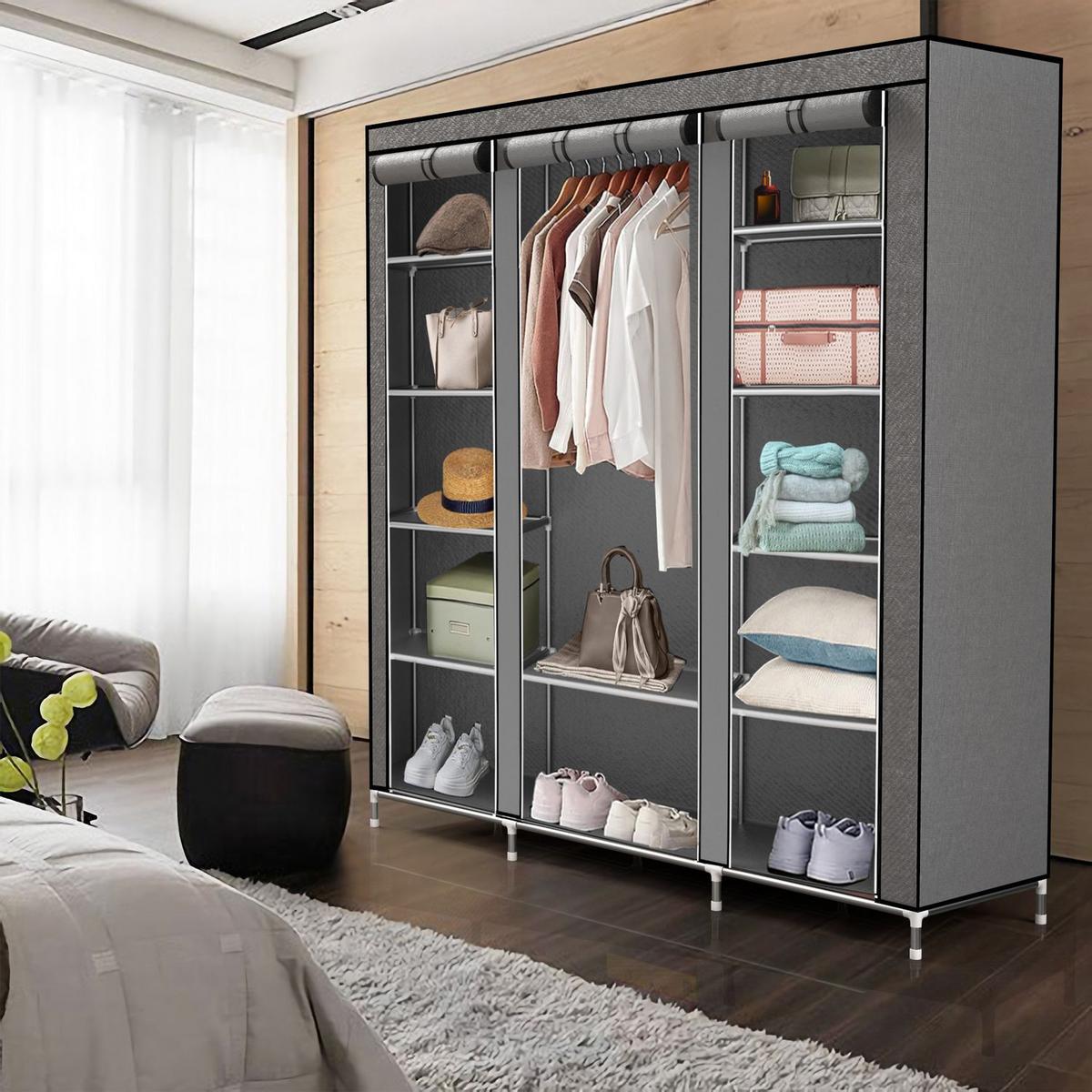 KLEIDERSCHRANK FALTBAR - Grau, Textil (45/175/150cm) - Intirilife