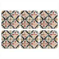 GLASUNTERSETZER 6er-Set Dekorationen - Kacheln - Spanisch - Vintage 10x10 cm - Petrol, Naturmaterialien (10/0.2cm) - MuchoWow