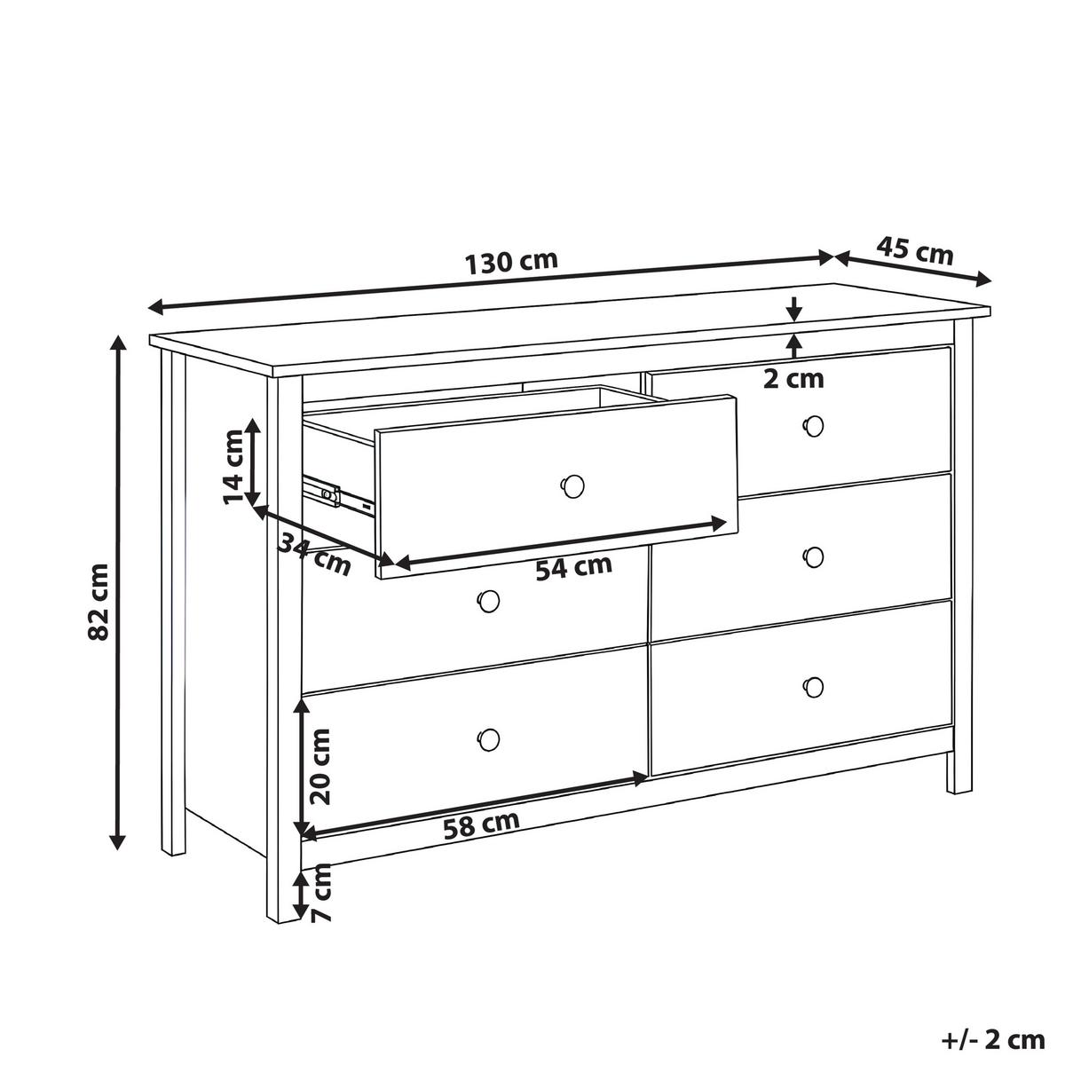 KOMMODE mit 6 Schubladen Kiefernholz Burgunderrot Barcaldine - Dunkelrot, Holz (130/82/45cm) - Beliani