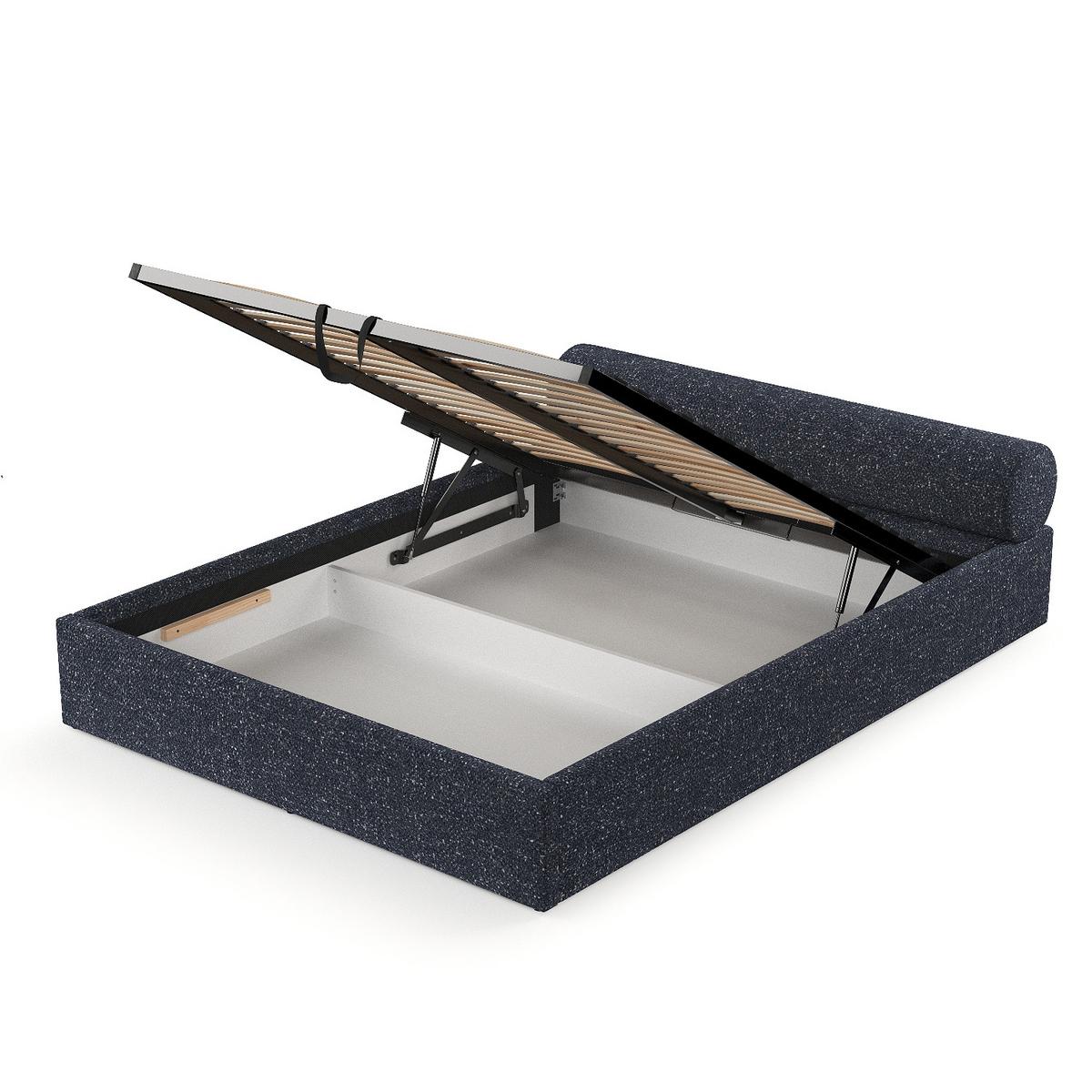 POLSTERBETT Solvo mit Stauraum 200/200 cm Dunkelblau im Blur Stoff - Schwarz/Naturfarben, Holz/Holzwerkstoff (200/200cm) - AltaBeds