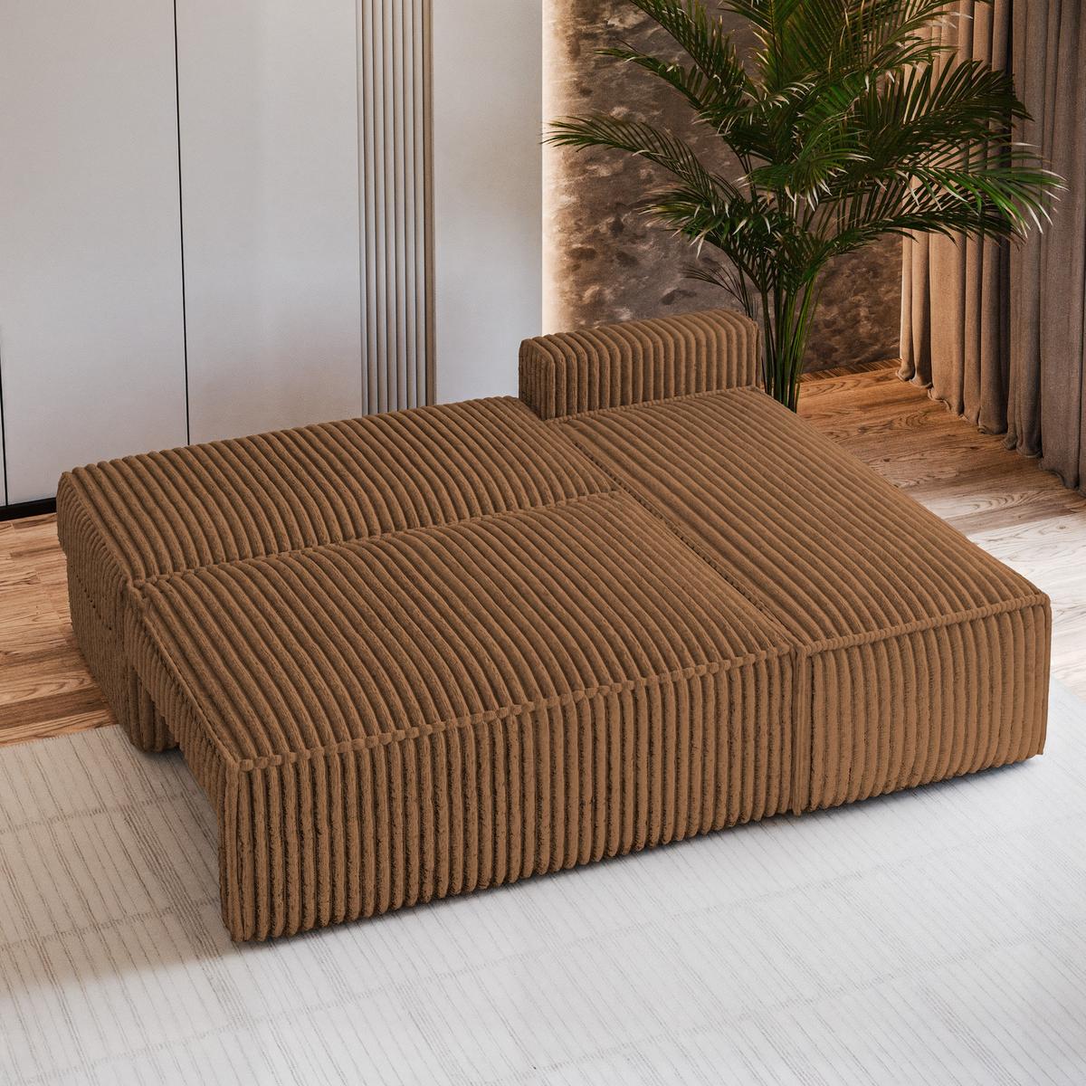 ECKSOFA BRISO T Kupferfarben Kordstoff mit Schlaffunktion - Grau/Kupferfarben, Holz/Kunststoff (200/140cm) - MASSENO
