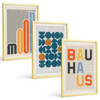 BILDER SET 3er Set - 40x60 cm Goldrahmen - Geometrische Muster im Bauhaus-Stil - Goldfarben, Kunststoff (40/60cm) - TULUP
