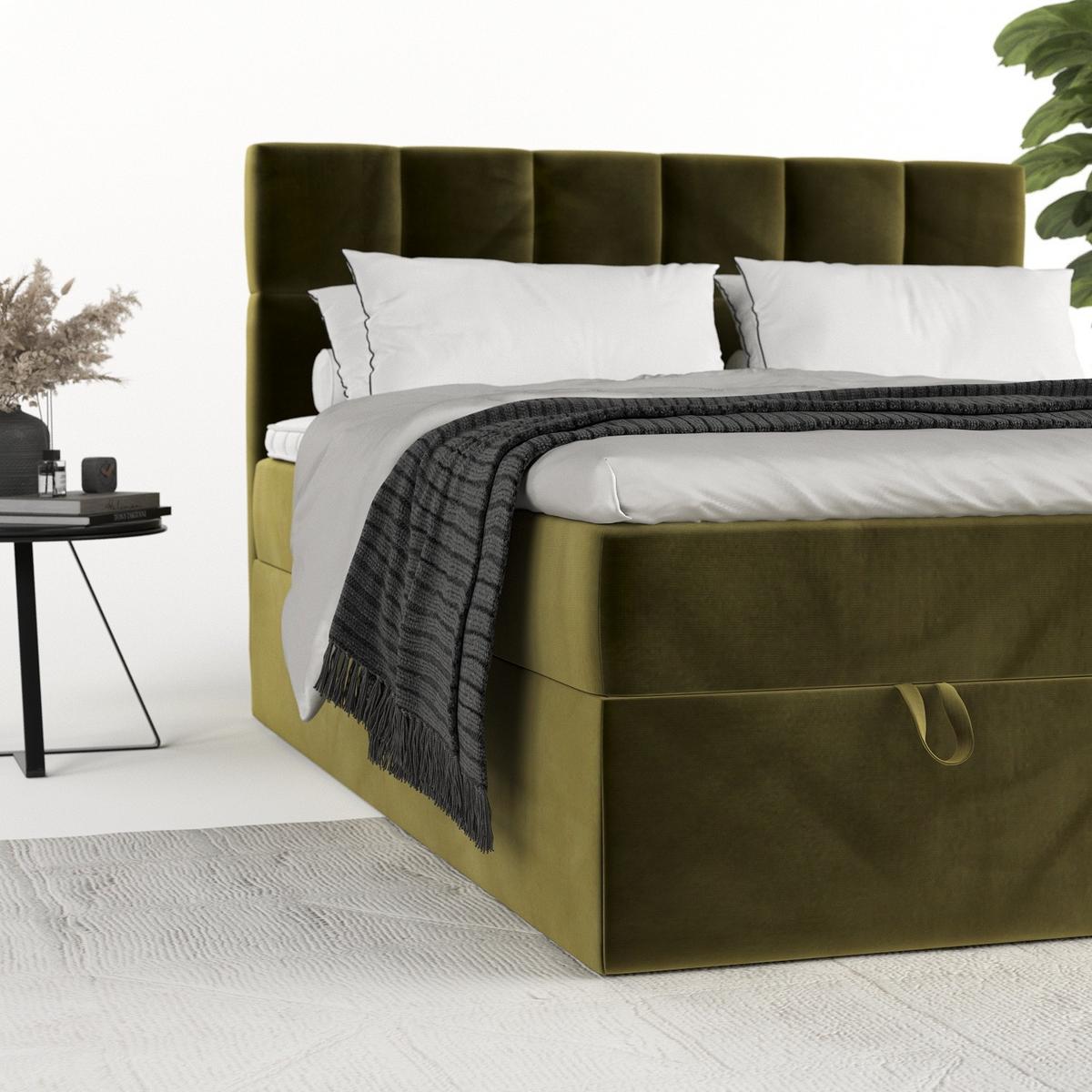 BOXBETT Savio 200/200 cm Olivgrün im Kronos Stoff - Schwarz/Olivgrün, Holz/Holzwerkstoff (200/200cm) - AltaBeds