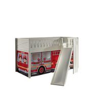 HOCHBETT mit Rutsche Karyl Massivholz Weiß Textilset Feuerwehr - Weiß/Dunkelrot, Holz (90/200cm) - 58aufmkessel