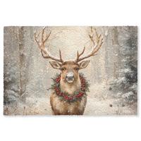 FUSSMATTE Weihnachten - Rentier - Winter - Kranz Flurteppich 180x120 cm - Braun, Kunststoff (180/0.4cm) - MuchoWow