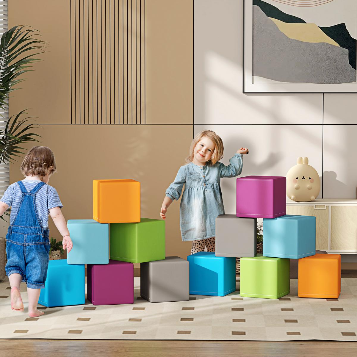 BAUSTEINSET 12er-Set Schaumstoff Bausteine Bauspielzeug für 1-3 Jahre Kinder - Blau/Multicolor, Kunststoff (20/20/20cm) - HOMCOM