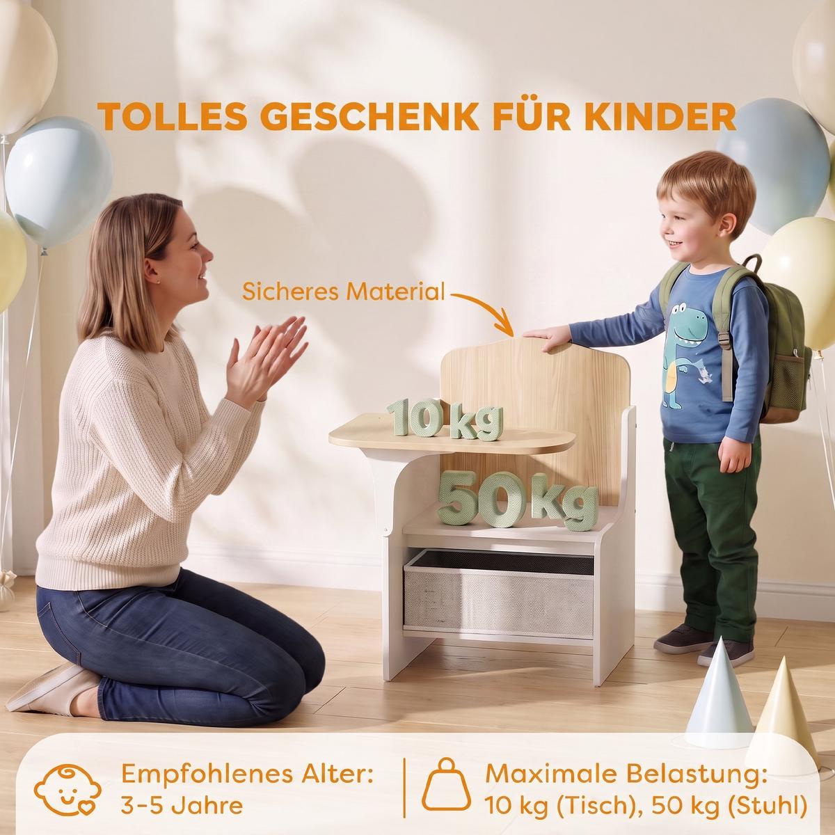 KINDERTISCH-MIT-STUHL MDF Vliesstoff Weiß - Weiß, Holzwerkstoff (51/59/58.5cm) - AIYAPLAY
