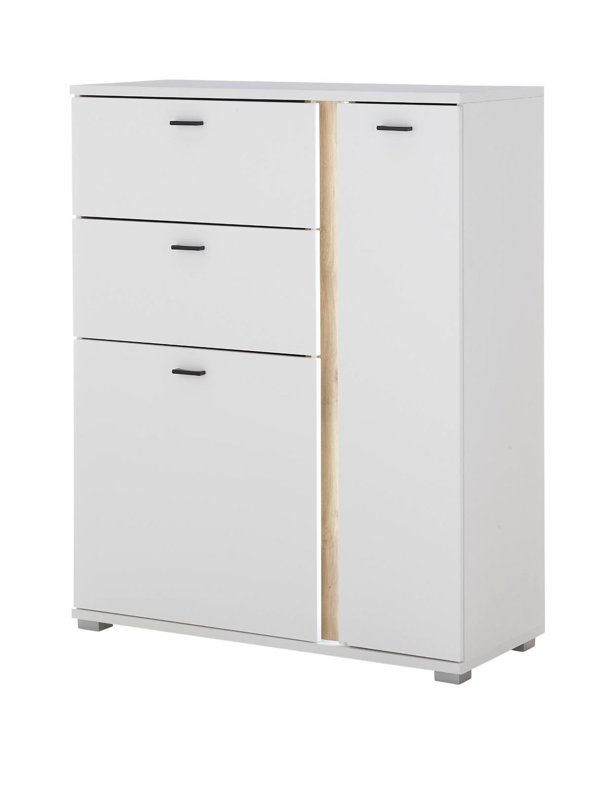 HIGHBOARD weiß matt, Eiche Wotan 100 x 125 cm, Kommode inklusive Frontbeleuchtung - Eiche Wotan/Silberfarben, Holzwerkstoff/Kunststoff (100/125/42cm) - Furn.Design