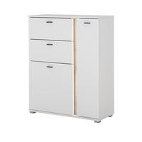 HIGHBOARD weiß matt, Eiche Wotan 100 x 125 cm, Kommode inklusive Frontbeleuchtung - Eiche Wotan/Silberfarben, Holzwerkstoff/Kunststoff (100/125/42cm) - Furn.Design