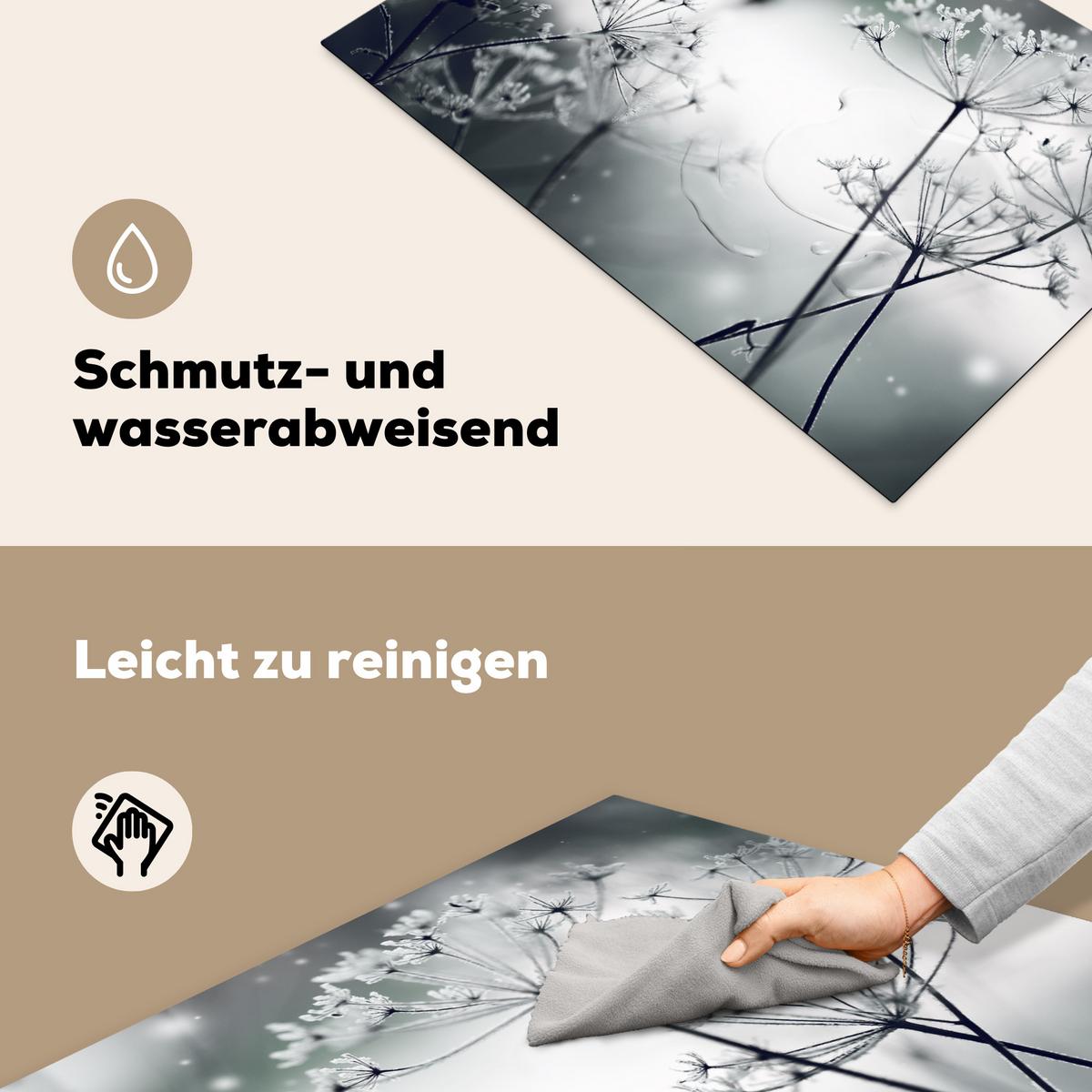 HERDABDECKPLATTE Blumen - Winter - Schnee - Natur Ceranfeldabdeckung 76x51.5 cm - Grau, Kunststoff (76/51.5/0.2cm) - MuchoWow