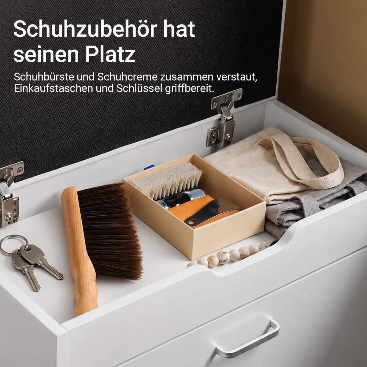 SITZBANK Weiß mit Klappe und Deckel, 60 x 50 x 30 cm, bis 120 kg, Sitzpolster aus PU, Schuhbank für den Flur - Weiß, Holzwerkstoff (60/50/30cm) - SoBuy