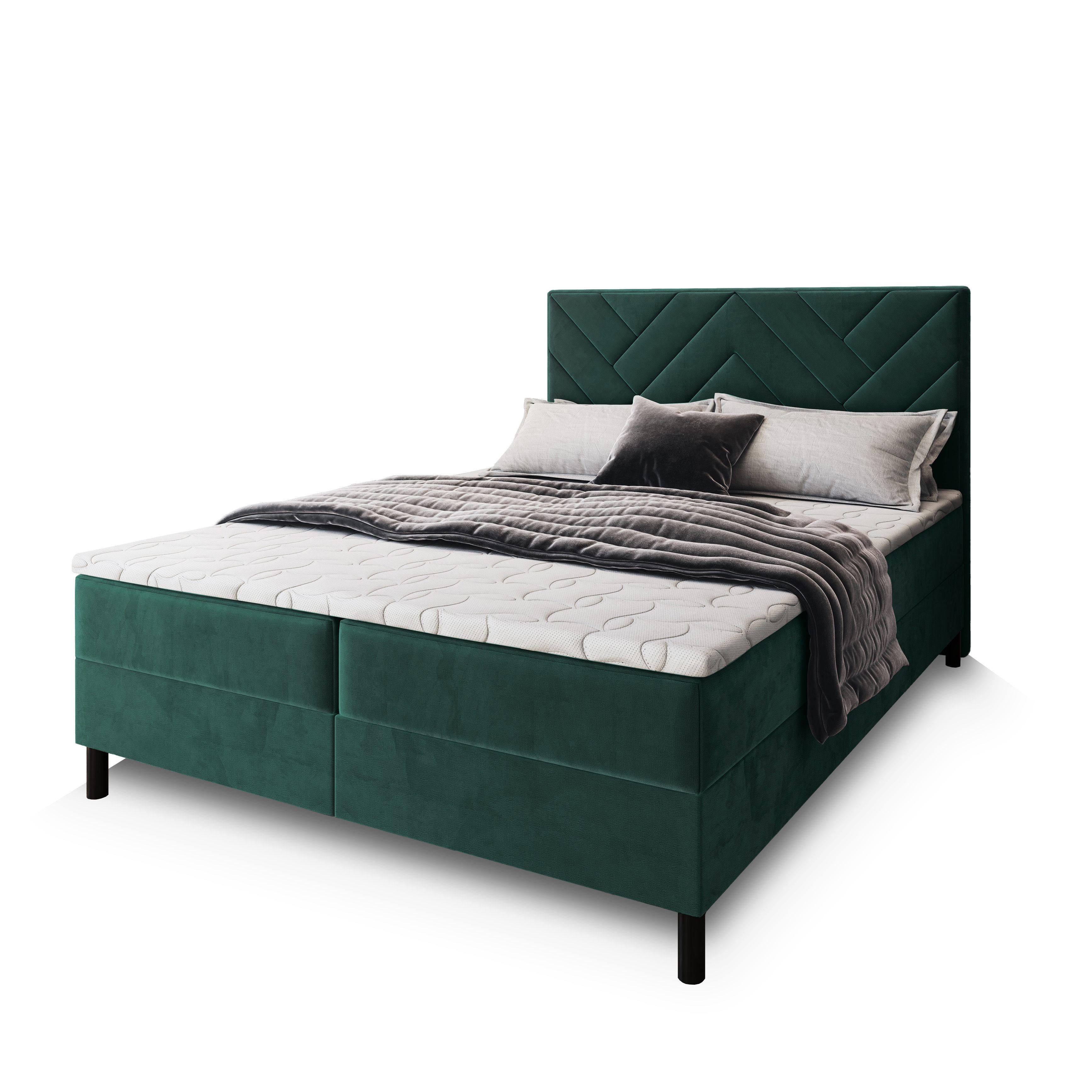 BOXBETT ROKIS 160x200 cm mit Matratze und Topper - Grün - Grün, Holz (160/200cm) - MASSENO