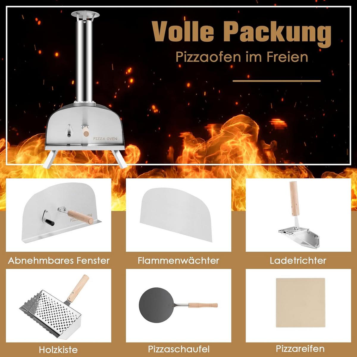 PIZZAOFEN Silber - Multicolor, Metall (81/85/42cm) - COSTWAY