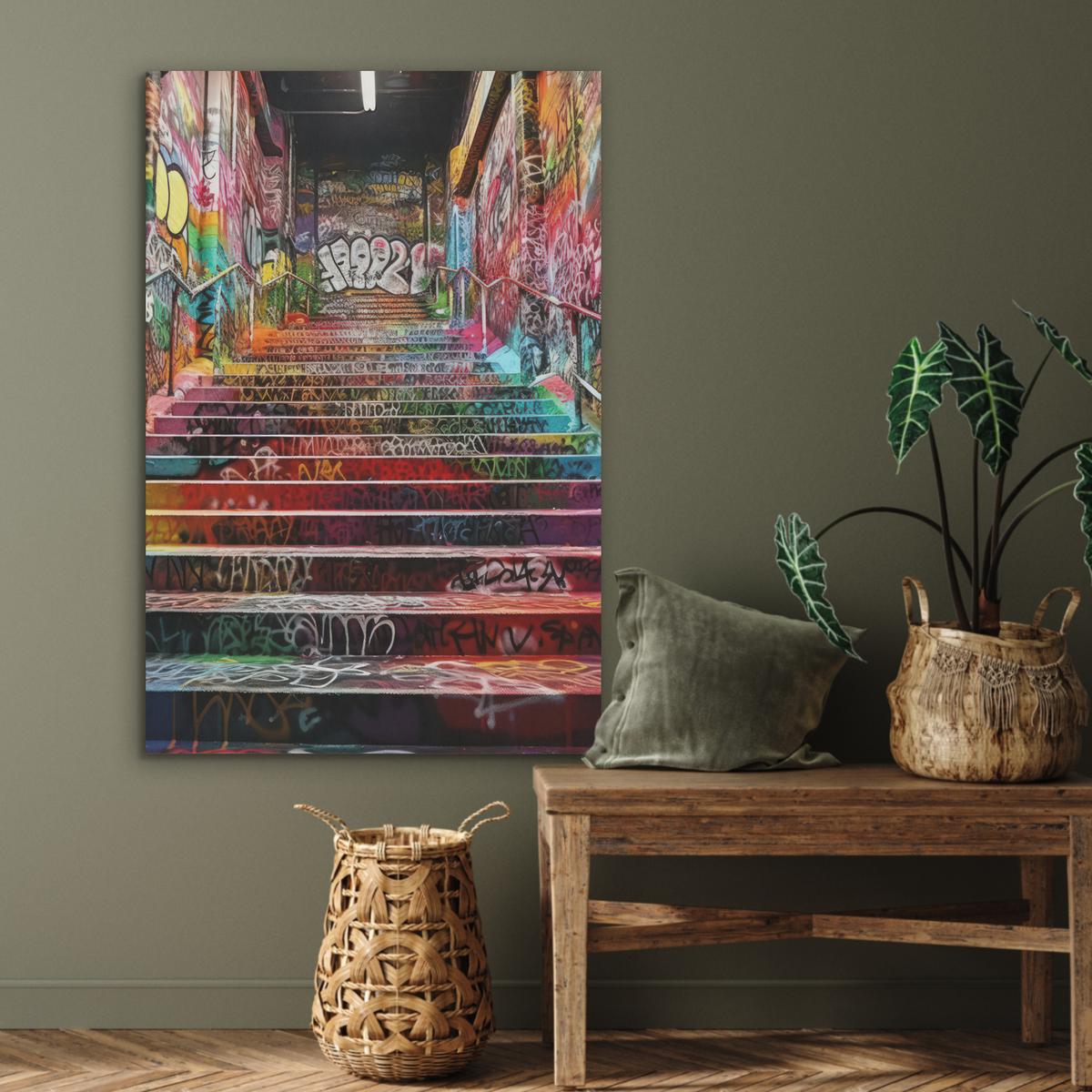 AKUSTIKBILD Treppe - Graffiti - Farben - Kunst Wanddeko 70x100 cm - Multicolor, Kunststoff (70/100/0.9cm) - MuchoWow