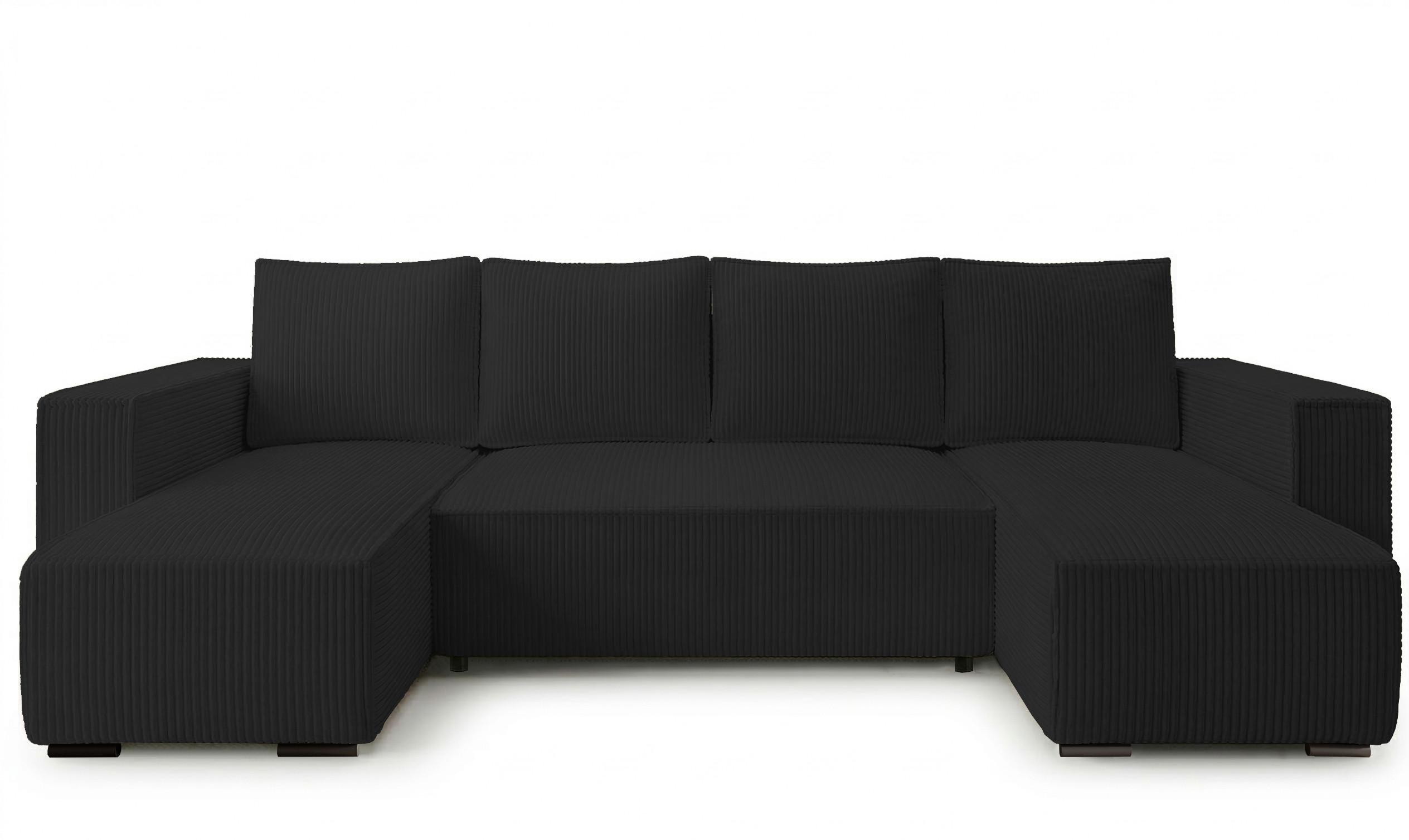 WOHNLANDSCHAFT CUDDY U mit Schlaffunktion und Bettkasten, Farbe: Schwarz, Cordstoff - Schwarz, Textil (305/85/140cm) - Storez24