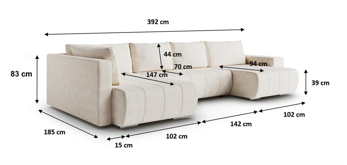 WOHNLANDSCHAFT Armanda - Dunkelgrau, Holzwerkstoff/Textil (185/83/392cm) - Fun Möbel
