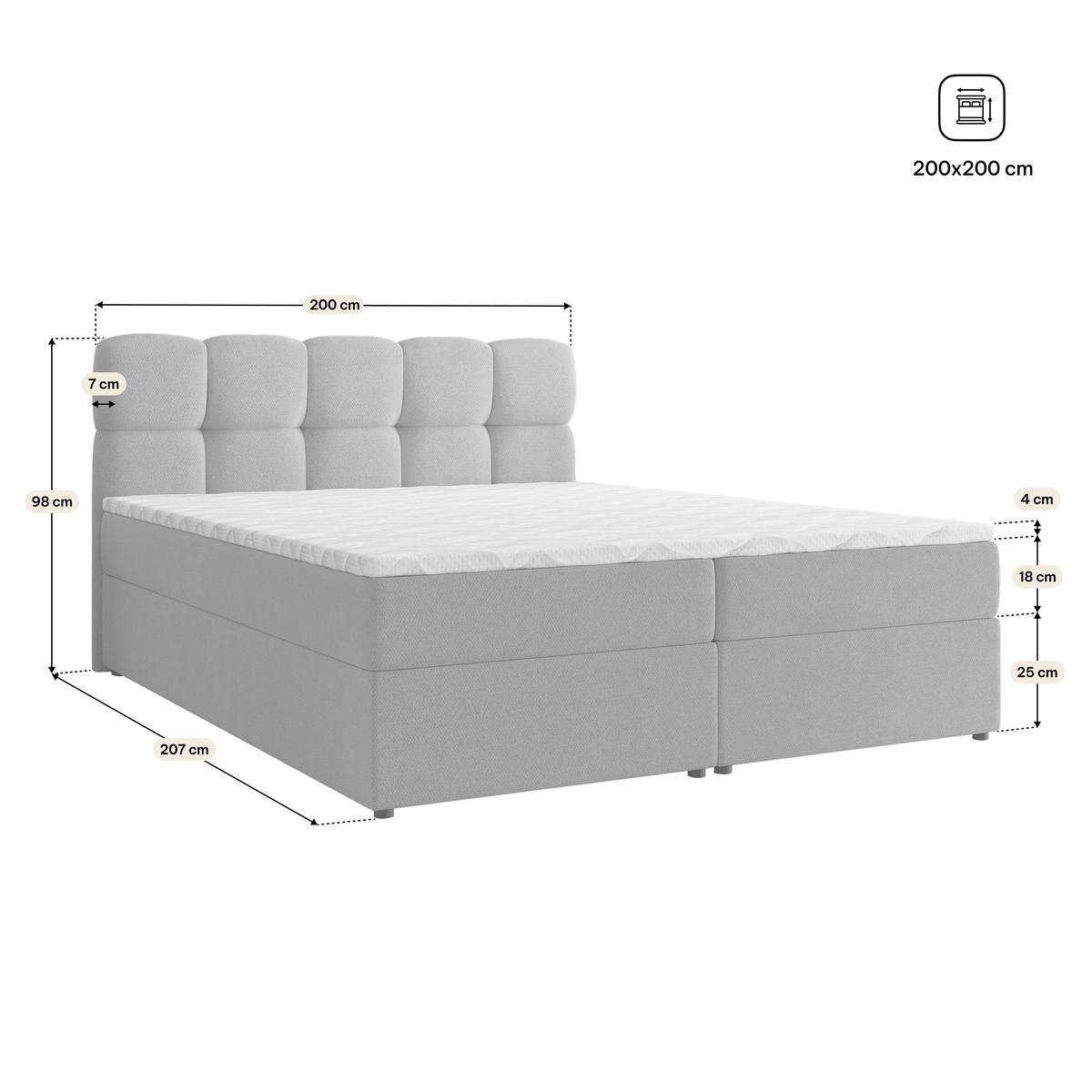 BOXBETT MERU 200x200 cm mit Matratze und Topper, H2+H3 - Graphitfarben - Graphitfarben, Holz (200/200cm) - MASSENO