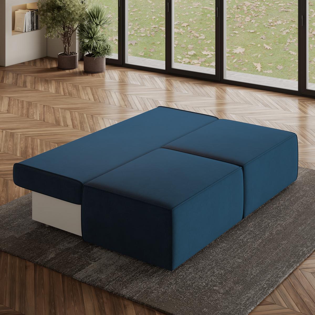 ECKSOFA VARNA M Blau Velours-Stoff mit Schlaffunktion - Blau/Grau, Holz/Kunststoff (196/158cm) - MASSENO