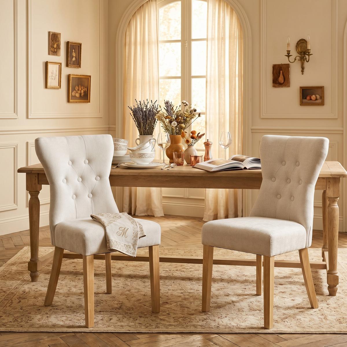 ESSZIMMERSTÜHLE 2er-set aus chenille und massivholz, mit nietenverzierung und federkern - Beige, Textil (62.5/92/45cm) - Urban Meuble