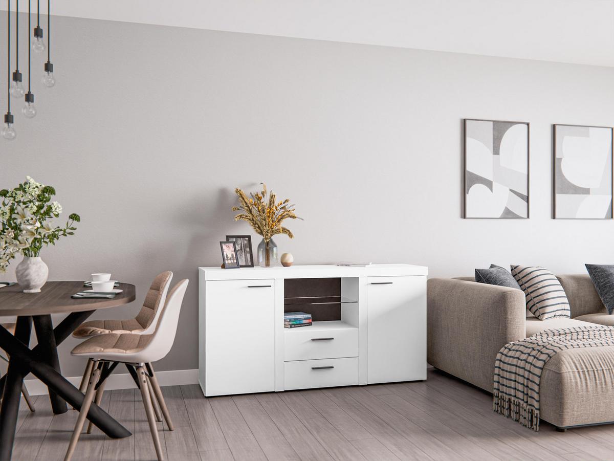 SIDEBOARD Spacoro 2F2S Weiß Matt 156,4/82/40,3 cm – Schubladenschrank Kommode Modern - Weiß, Holzwerkstoff/Kunststoff (156/82/40cm) - AX Living