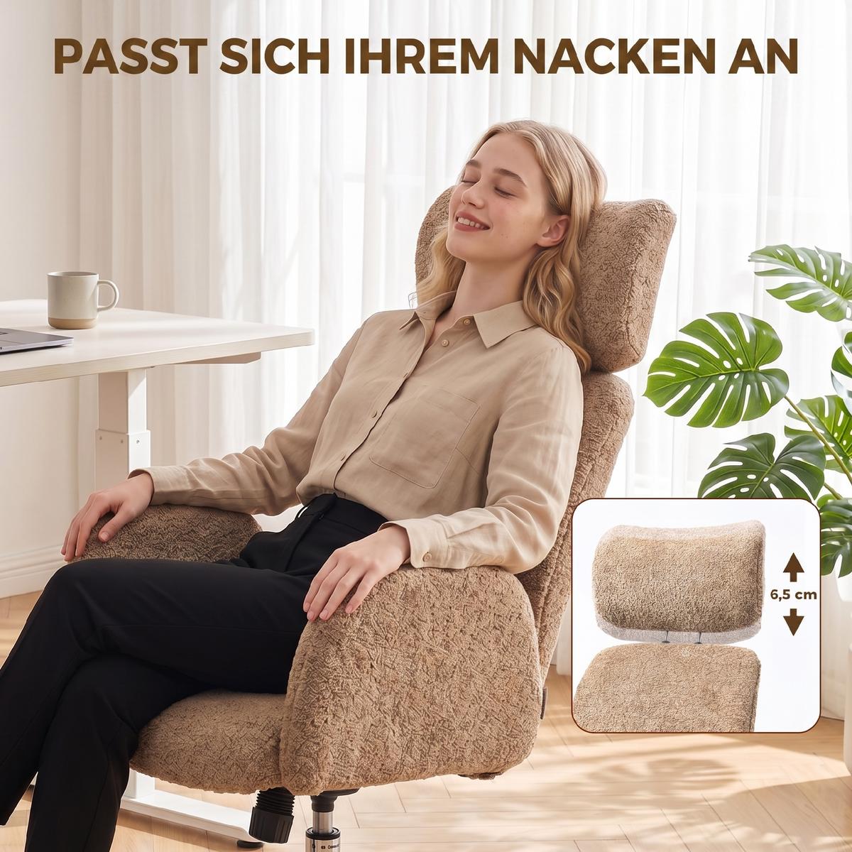 BÜROSTUHL Polyester Braun - Silberfarben/Braun, Textil/Metall (65/123/75cm) - HOMCOM