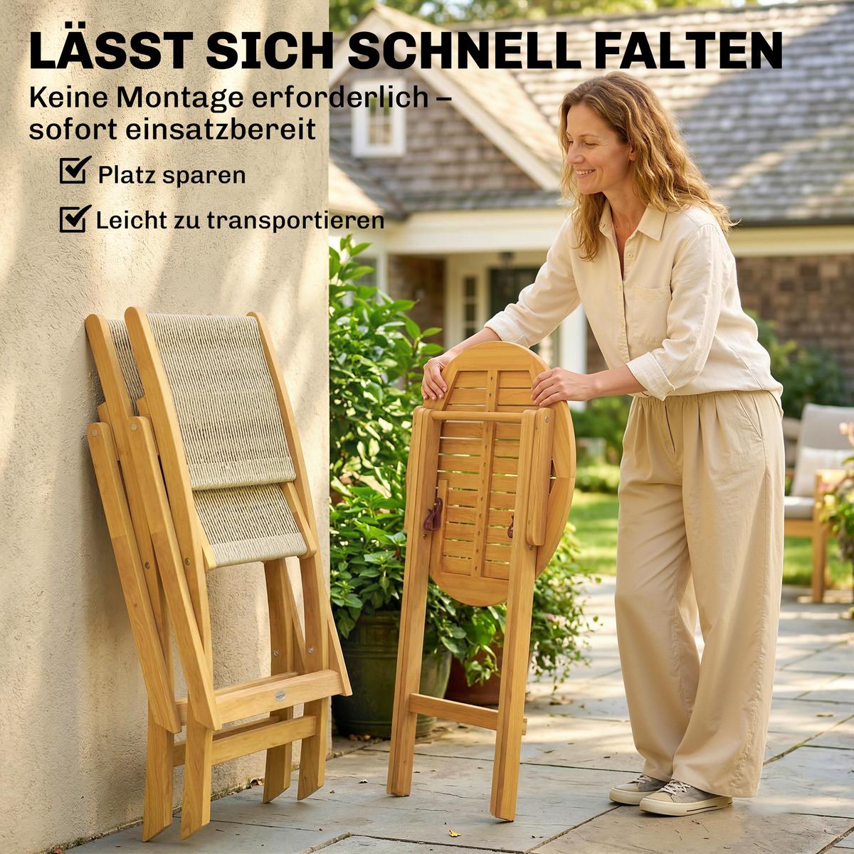 BALKONMÖBEL-SET 3er Set Akazienholz Kunststoff Naturholz - Naturfarben, Holz - Outsunny
