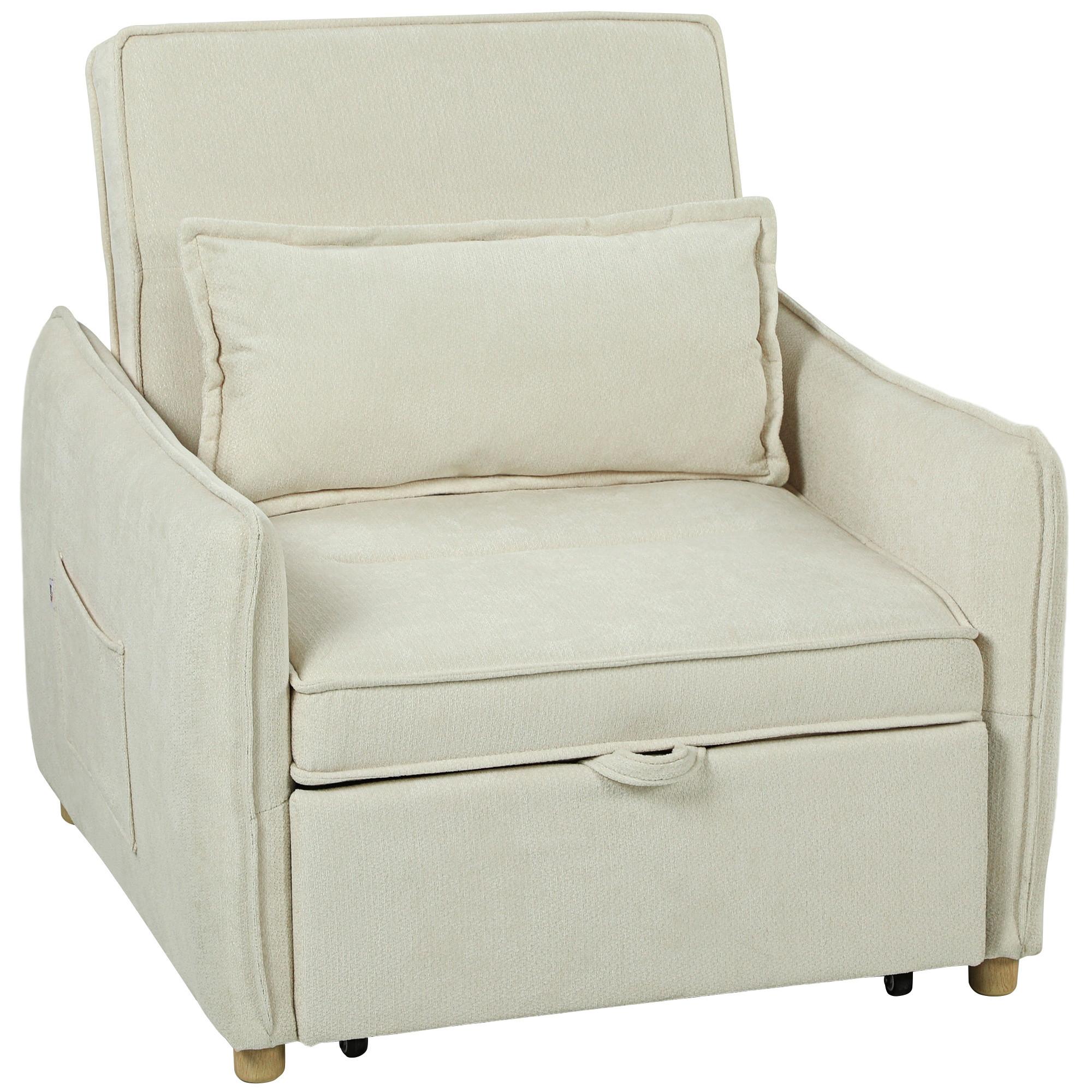 SCHLAFSESSEL Polyester Eukalyptusholz Cremeweiß - Eukalyptusholzfarben/Creme, Holz/Textil (84/87/88cm) - HOMCOM