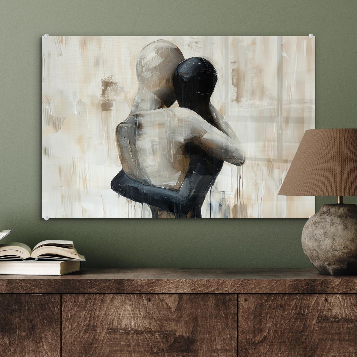 ACRYLGLASBILD Abstrakt - Liebe - Schwarz und weiß - Modern Wanddeko 60x40 cm - Schwarz, Glas (60/40cm) - MuchoWow