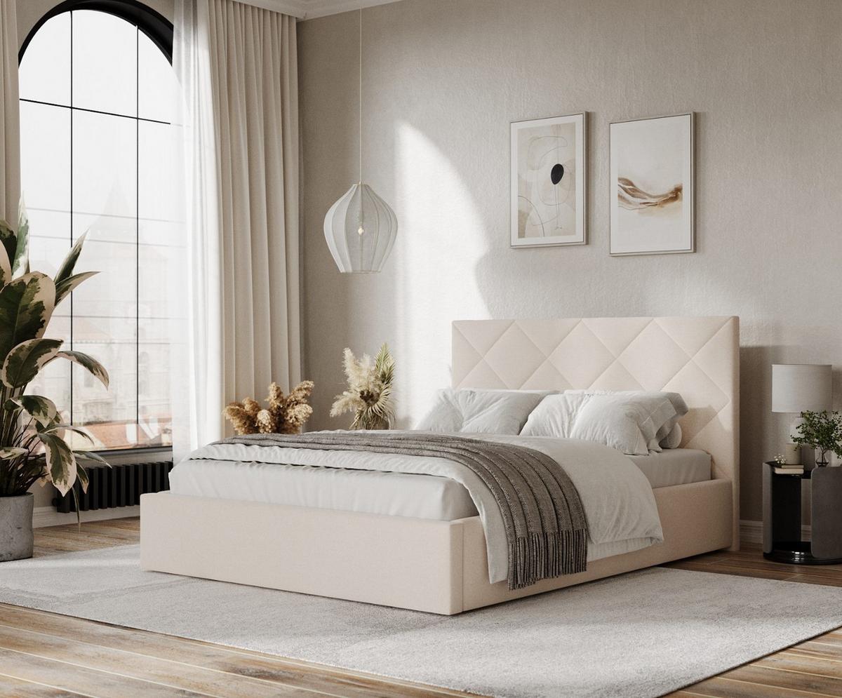POLSTERBETT Torno 160/200 cm Creme im Asti Stoff - Creme/Schwarz, Holz/Holzwerkstoff (160/200cm) - AltaBeds