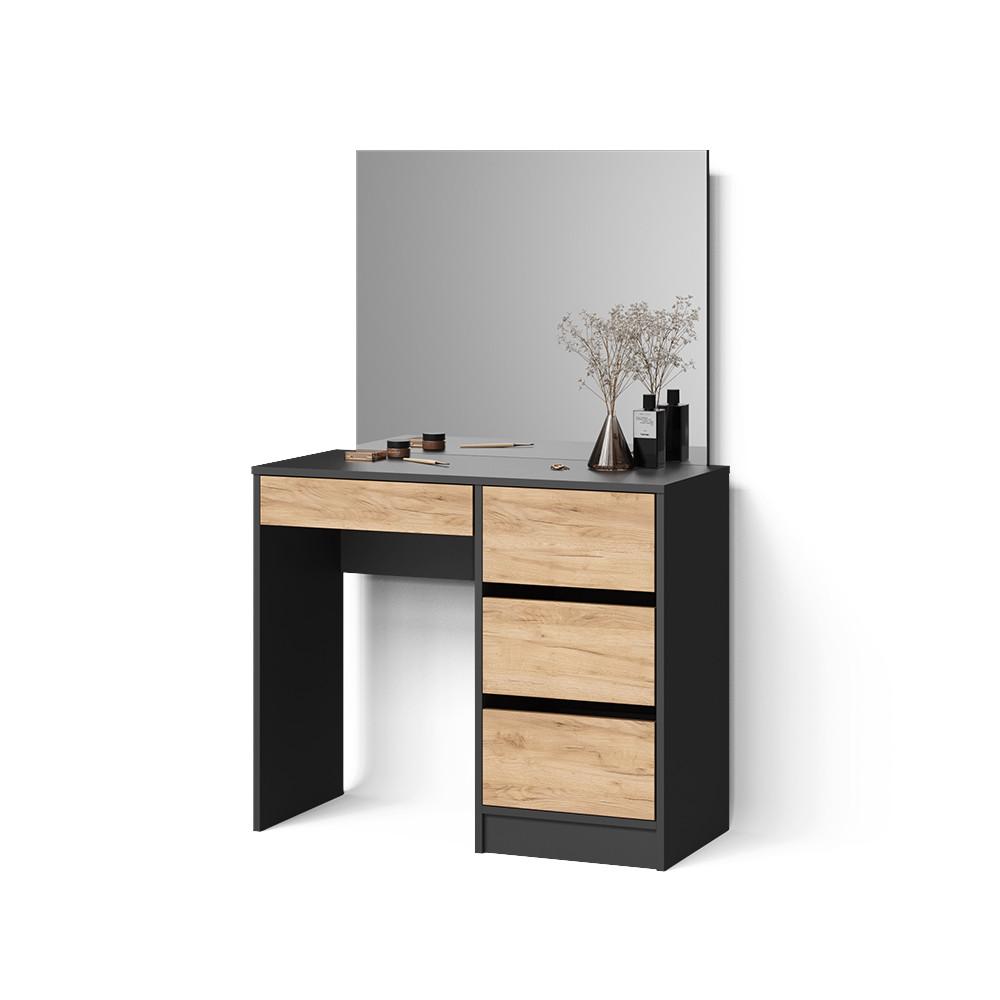 SCHMINKTISCH Imola Anthrazit/Goldkraft Eiche 90 cm - Honigeiche/Anthrazit, Holzwerkstoff (90/75/55cm) - Livinity®