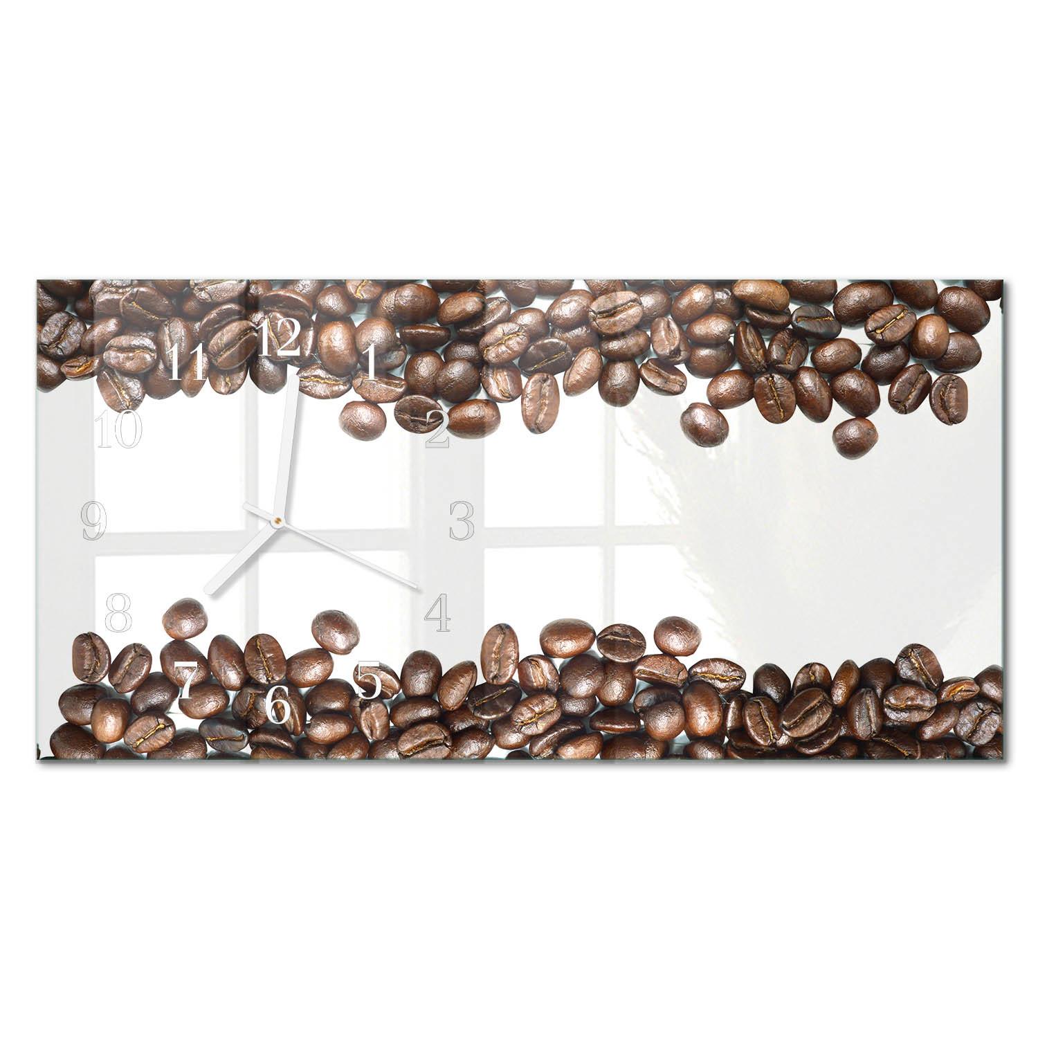 WANDUHR aus Glas 60x30 cm - Kaffeebohnen - Braun, Glas (60/30/0.4cm) - TULUP