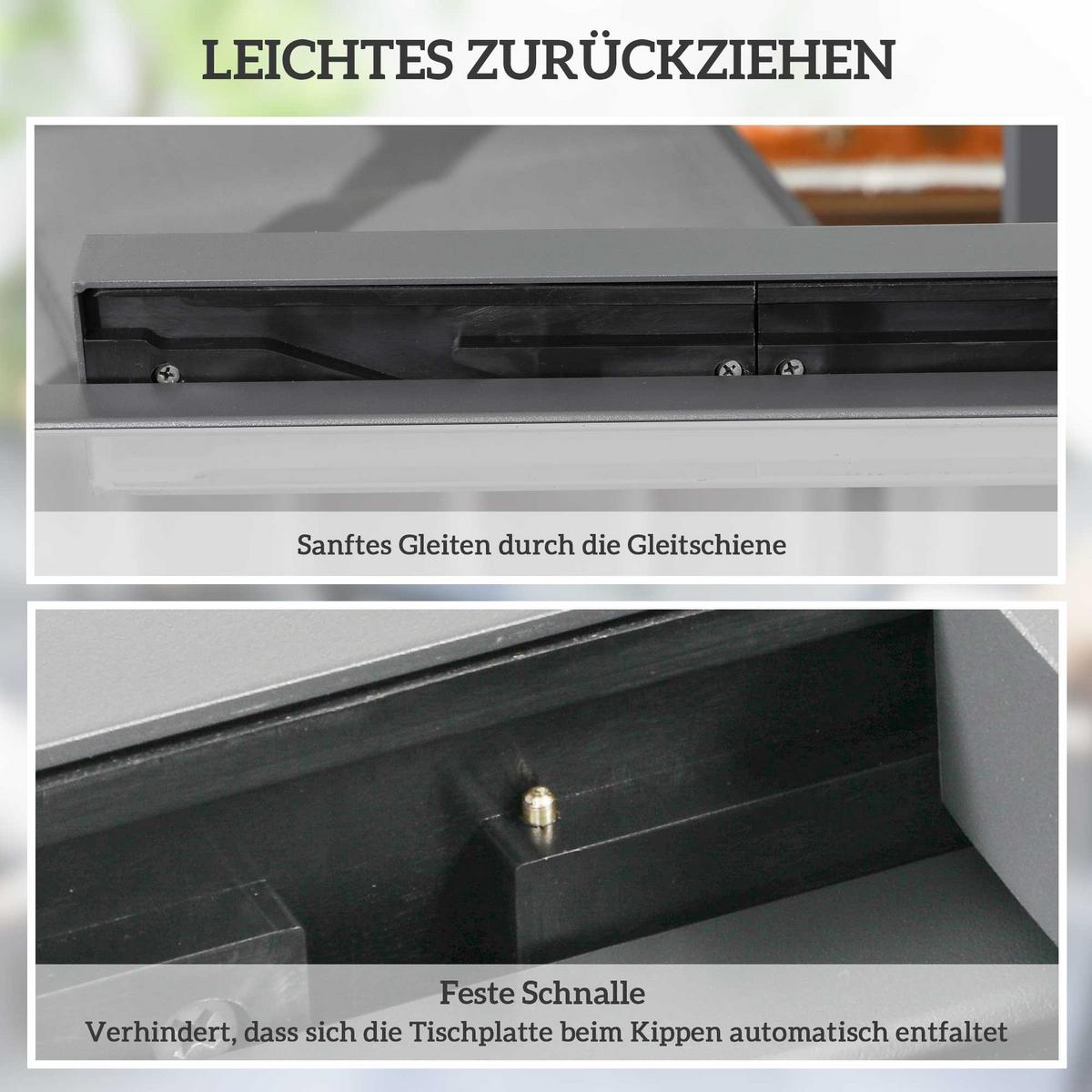 GARTENTISCH ausziehbar Aluminium 160x80 cm Wetterfest Buffettisch rutschfest - Schwarz/Weiß, Metall (160/80/75cm) - Outsunny
