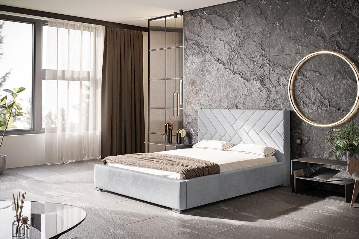 POLSTERBETT Monaco mit Kopfteil, 120x200 cm, Doppelbett mit Bettkasten und Lattenrost aus Holz, Velourstoff Hellgrau - Hellgrau, Holz/Textil (120/200cm) - Alpi-Möbel