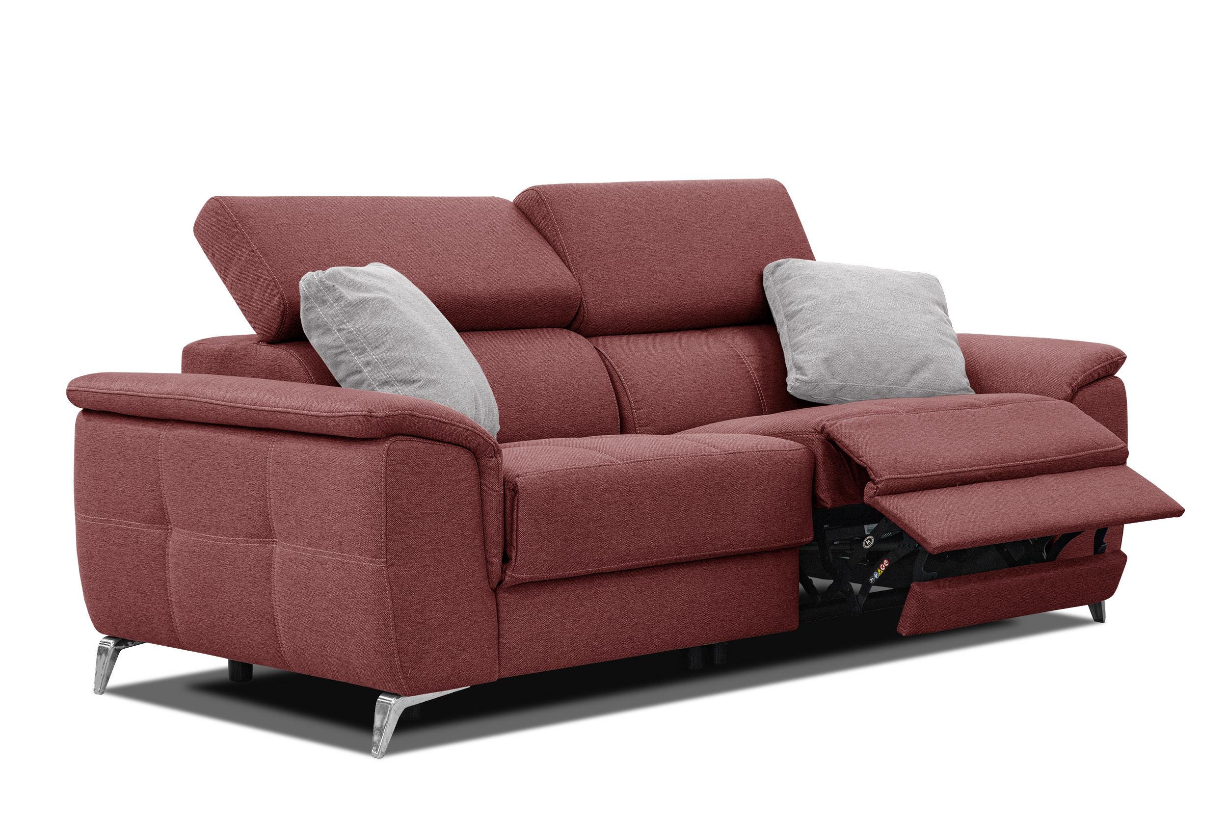 SOFA PLAUEN 3-Sitzer mit 2 Relaxfunktionen, bordeaux - Bordeaux/Silberfarben, Holzwerkstoff/Textil (214/83/105cm) - Wozimo