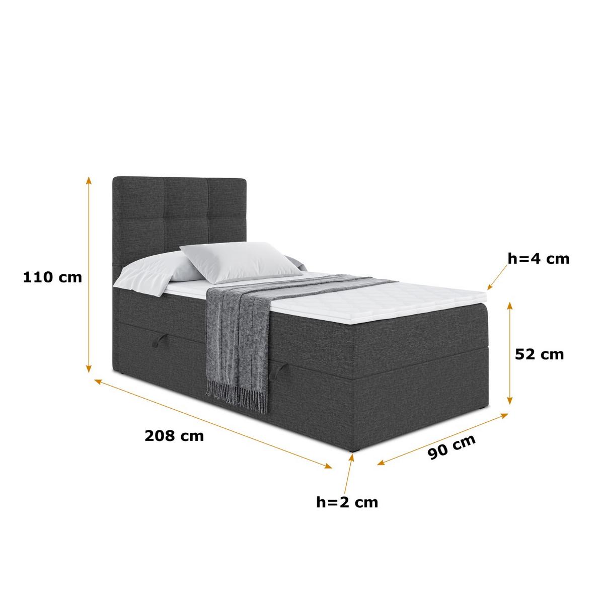 BOXBETT mit Matratze H4 und Lattenrost - MARCE - 90x200 - Rechts - H4 - Dunkelgrau - Dunkelgrau, Holzwerkstoff (90/200cm) - ALTDECOR