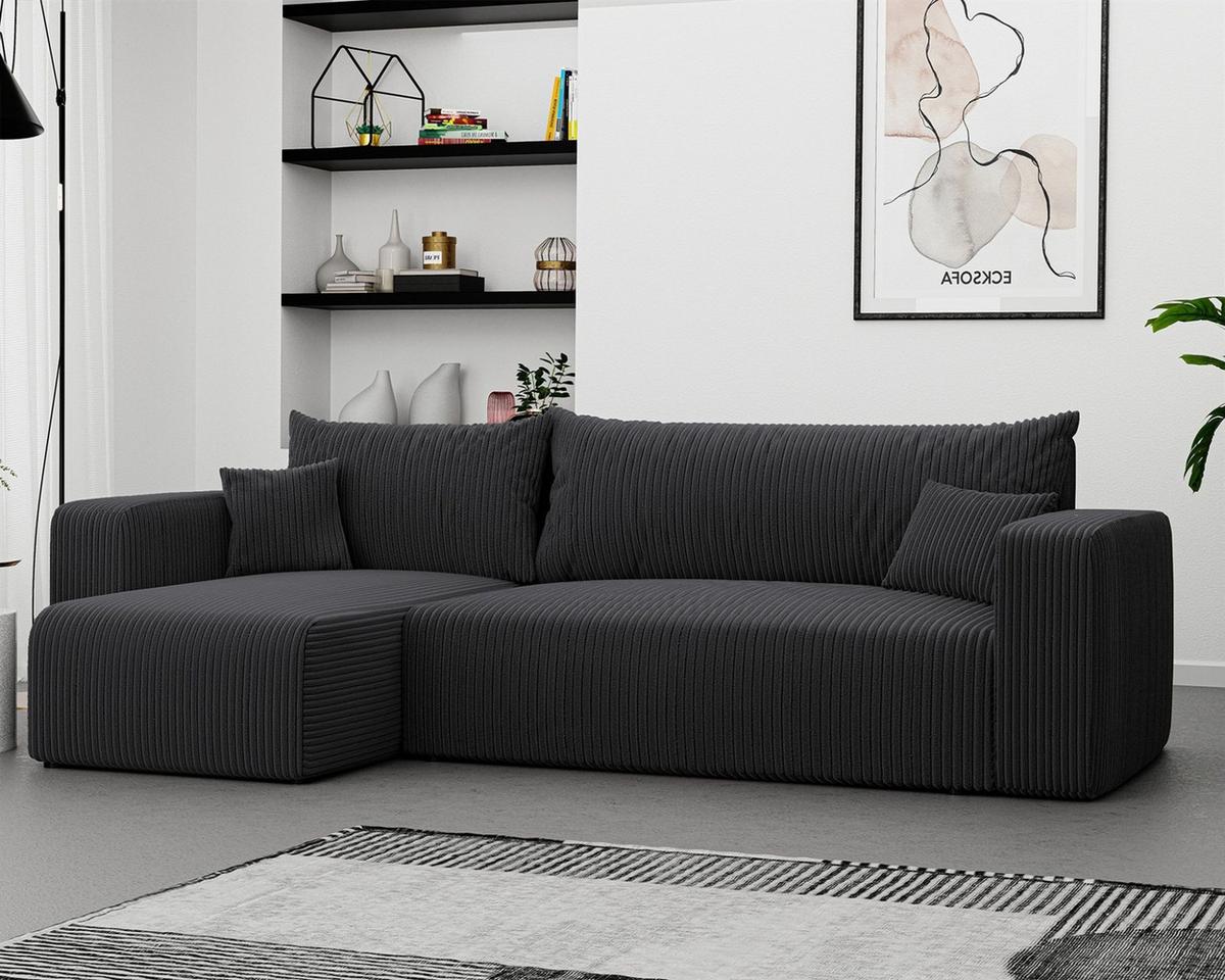 ECKSOFA Luna Mit Schlaffunktion - Dunkelgrau, Holzwerkstoff/Textil (248/145cm) - Fun Möbel