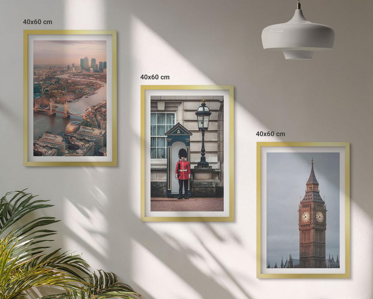 BILDER SET 3er Set - 40x60 cm Goldrahmen - London Bridge Guardian Big Ben - Goldfarben, Kunststoff (40/60cm) - TULUP
