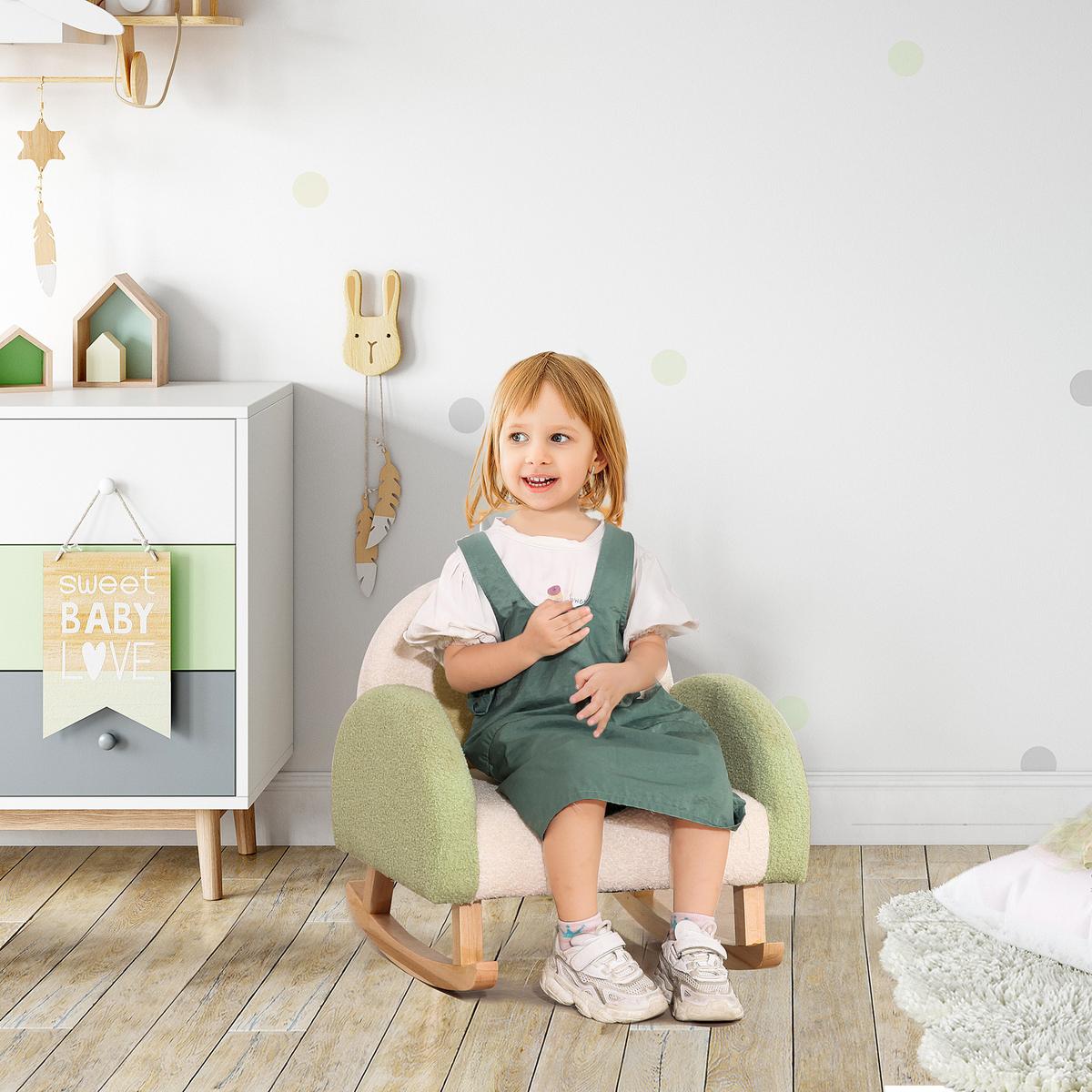 KINDERSOFA Schaukelstuhl für Kleinkinder Kindercouch Babysitz Eukalyptusholz - Grün, Holz (45/44/50cm) - HOMCOM
