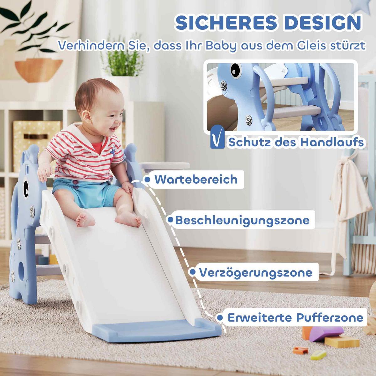 KINDERRUTSCHE, 3 in 1, Kleinkinderrutsche mit Basketballkorb, Basketball, Blau - Blau, Kunststoff (51.5/52/106cm) - AIYAPLAY