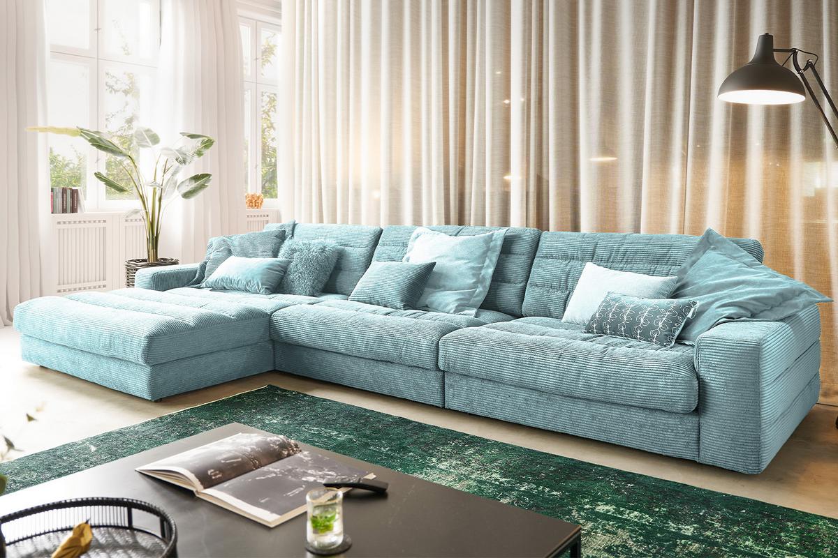 ECKSOFA XL LANA Hellblau Cord - Schwarz/Hellblau, Textil (416/205cm) - KAWOLA