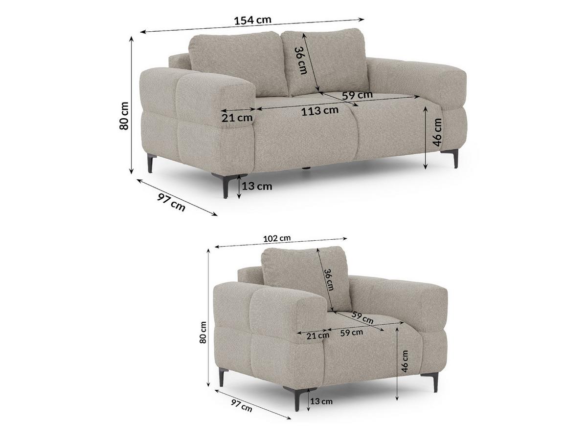 SITZGARNITUR 2+1 Cardea in Bubble-Optik aus weichem Taupe Strukturstoff mit hohem Sitzkomfort - Taupe/Schwarz, Holz/Textil (154/80/97cm) - S-Style Möbel