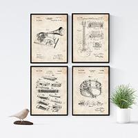 POSTER Set mit 4 Jahrgang Patent für Musikinstrumente A4 Schwarzer Rahmen - Schwarz, Papier (29.7/3cm) - Nacnic