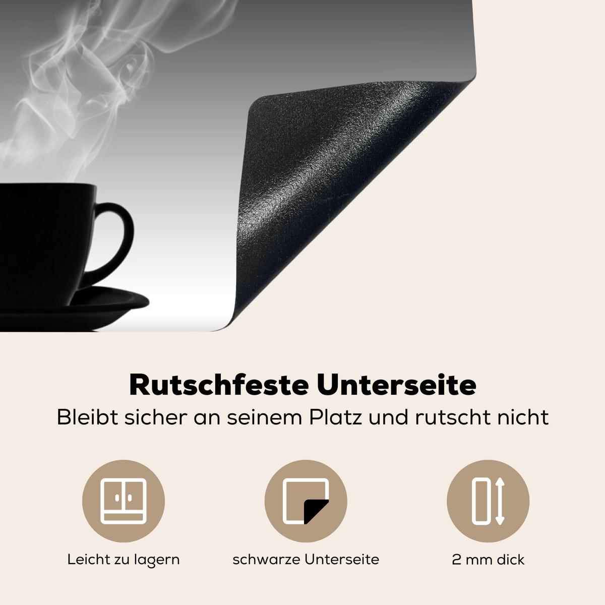 HERDABDECKPLATTE Kaffee - Herz - Schwarz und weiß - Tassen Induktionsmatte 77x59 cm - Weiß, Kunststoff (77/59/0.2cm) - MuchoWow