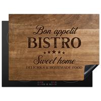 HERDABDECKPLATTE Zitat - Bistro - Guten Appetit - Süßes Zuhause - Holzmaserung Herdabdeckung Induktionsfeld 70x52 cm - Braun, Kunststoff (70/52/0.2cm) - MuchoWow