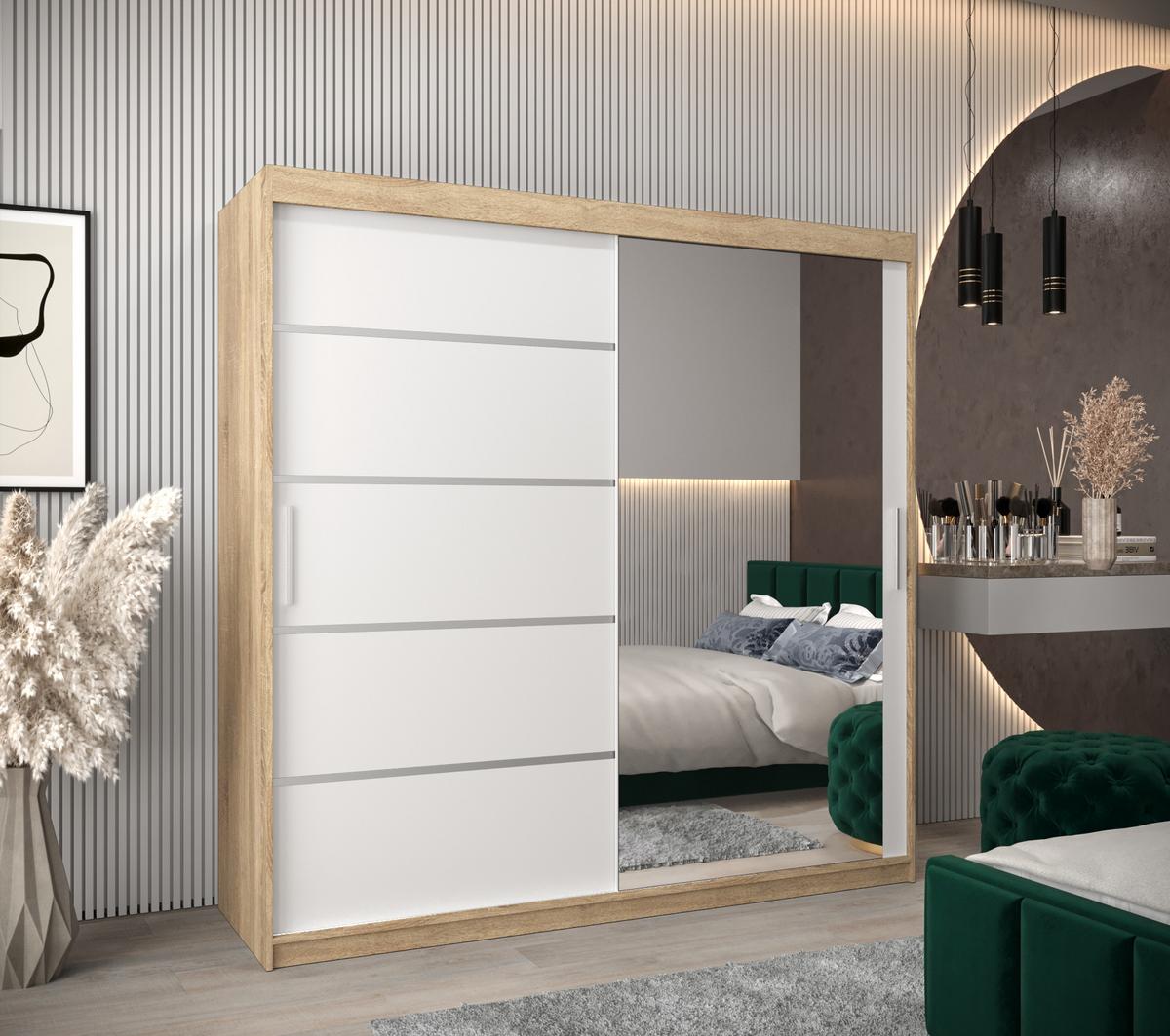SCHWEBETÜRENSCHRANK 200/200/62 2-türig - Silberfarben/Weiß, Holz/Kunststoff (200/200/62cm) - MÖBEL KRYSPOL
