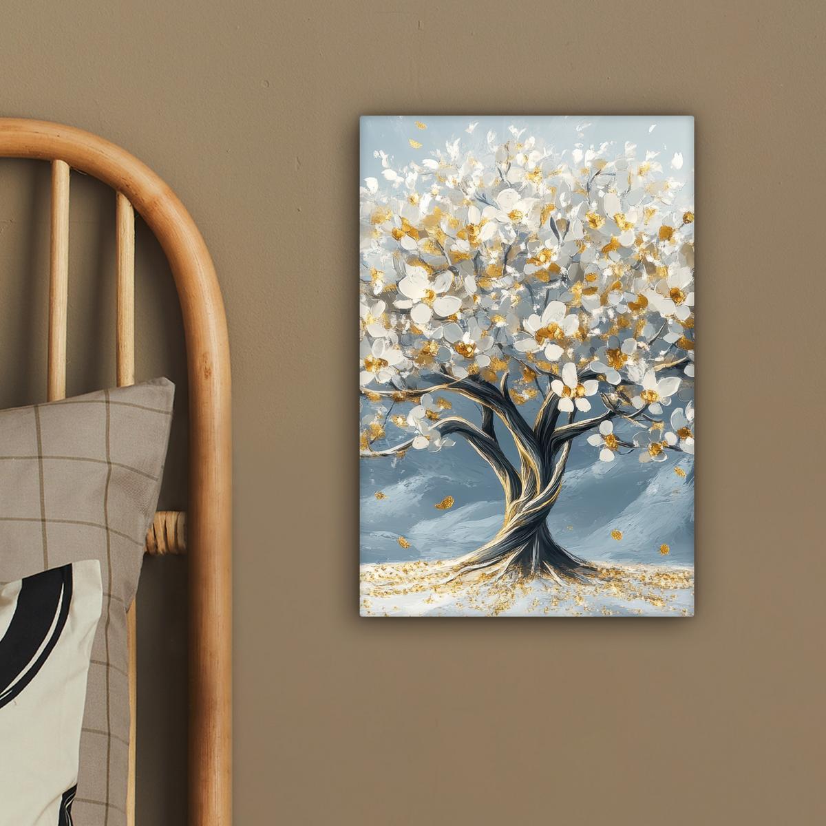 LEINWANDBILD Baum - Winter - Baum des Lebens - Modern - Gold Deko Wohnzimmer 20x30 cm - Goldfarben, Textil (20/30cm) - MuchoWow