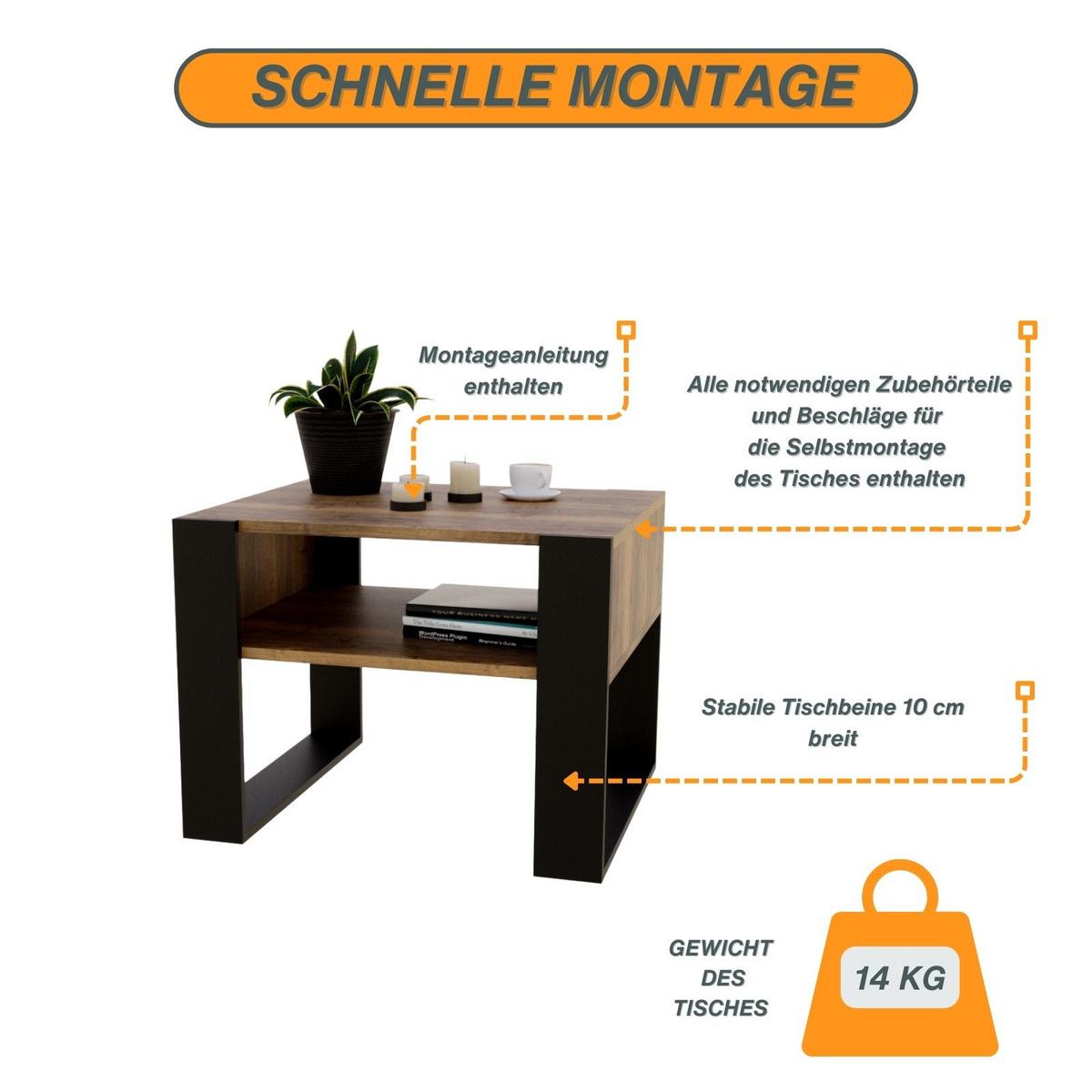 COUCHTISCH Karo65 65/45/53,6 - Schwarz/Braun, Holzwerkstoff (53.6/65/45cm) - RAUMHIRSCH FURNITURE