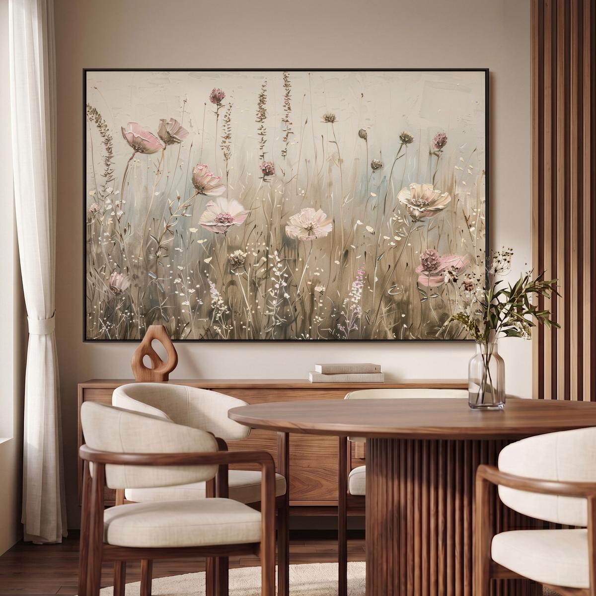 LEINWAND Bilder mit Rahmen - Blumen - Rosa - Modern - Beige - 140x90 - Beige, Textil (140/90cm) - MuchoWow
