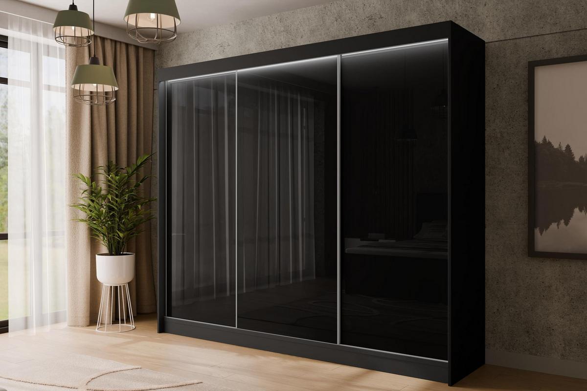 KLEIDERSCHRANK PEKA mit LED - 250 cm - Schwarz - Schwarz, Holzwerkstoff (250/215/61cm) - ALTDECOR