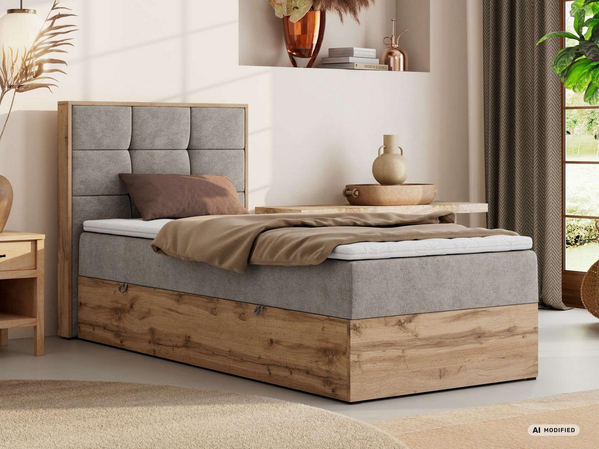 BOXBETT ALBERO 1 90/200 - Greige Stukture - Topper T25 - H4 - Links - Greige/Schwarz, Kunststoff/Textil (90/200cm) - MKS